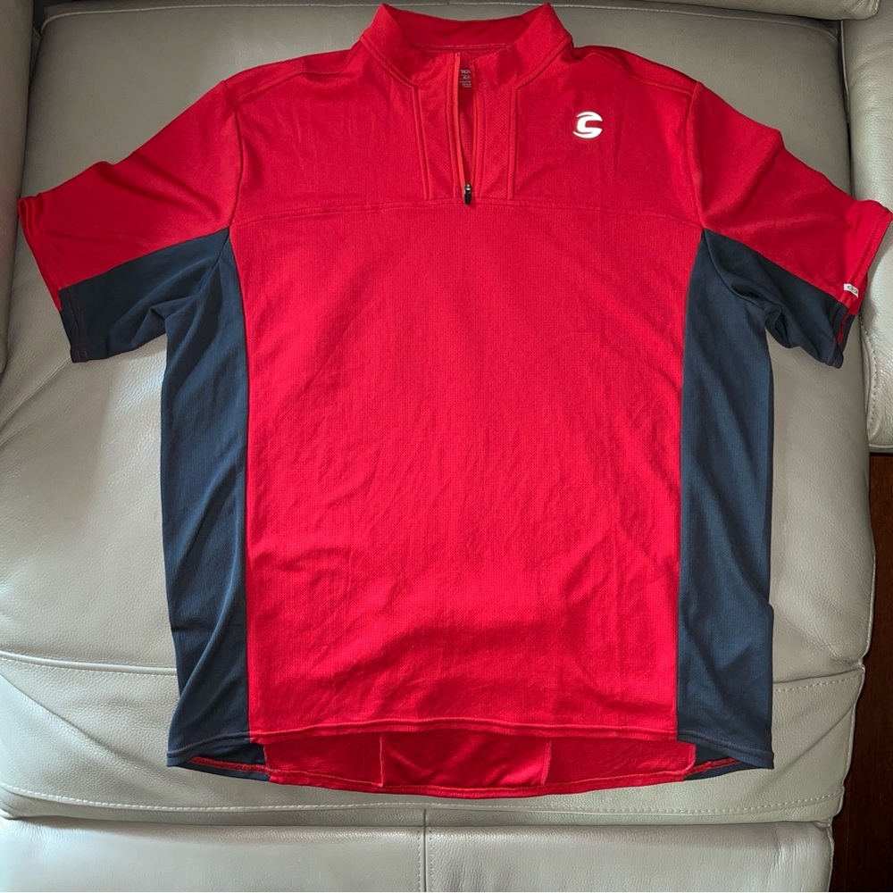 CANNONDALE Red Short Sleeve Bike Cycling 1/4 Zip Jersey Top szMen XL back pocket